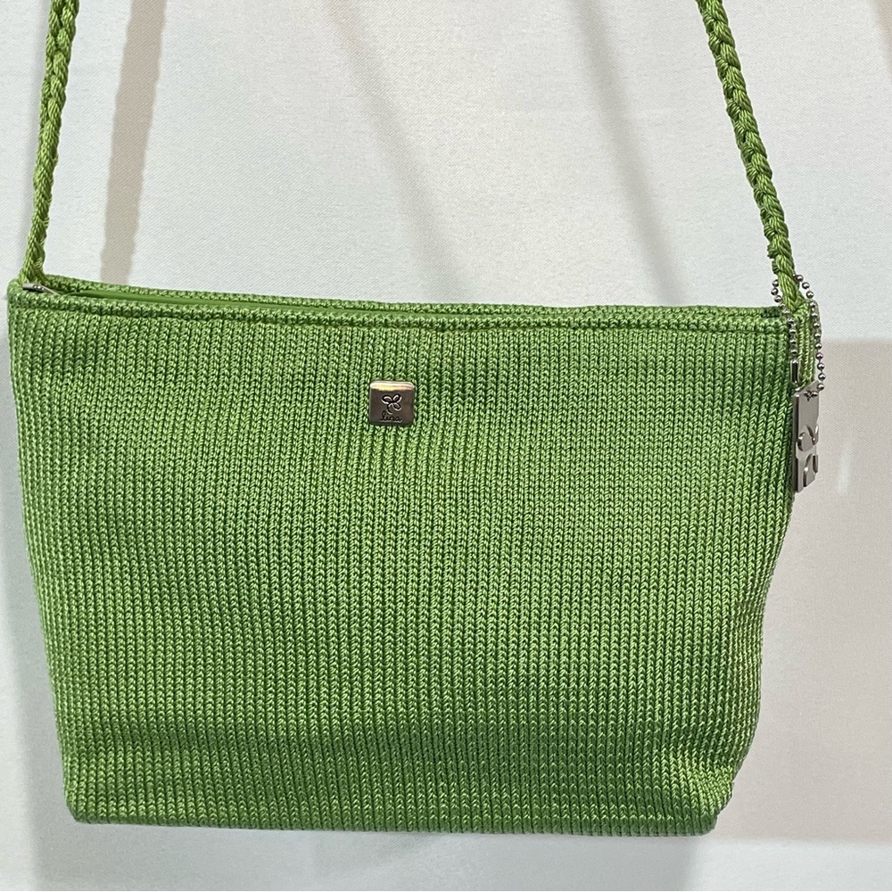 lina crochet purse handbag spring green Braided Shoulder Strap Charm Zip Top
